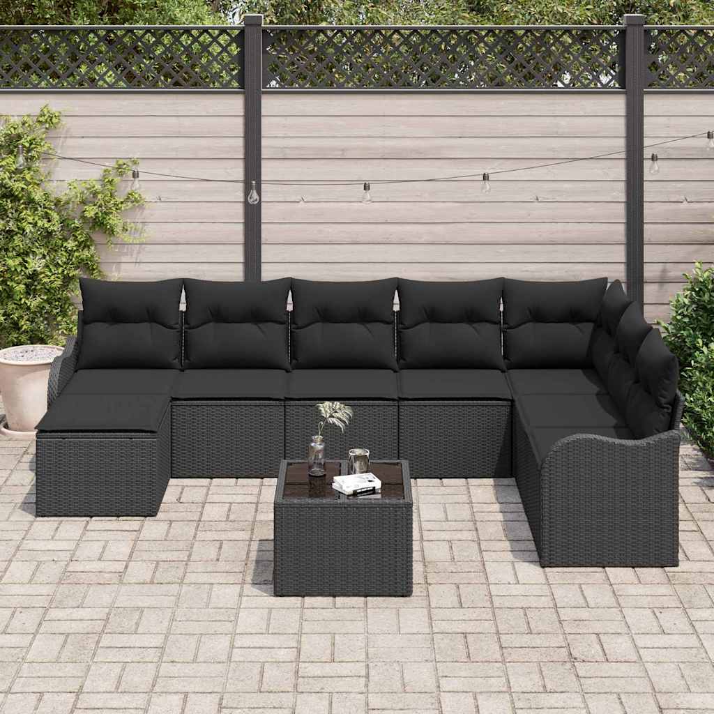 Havesofa Sæt 9 stk. Sort polyrattan