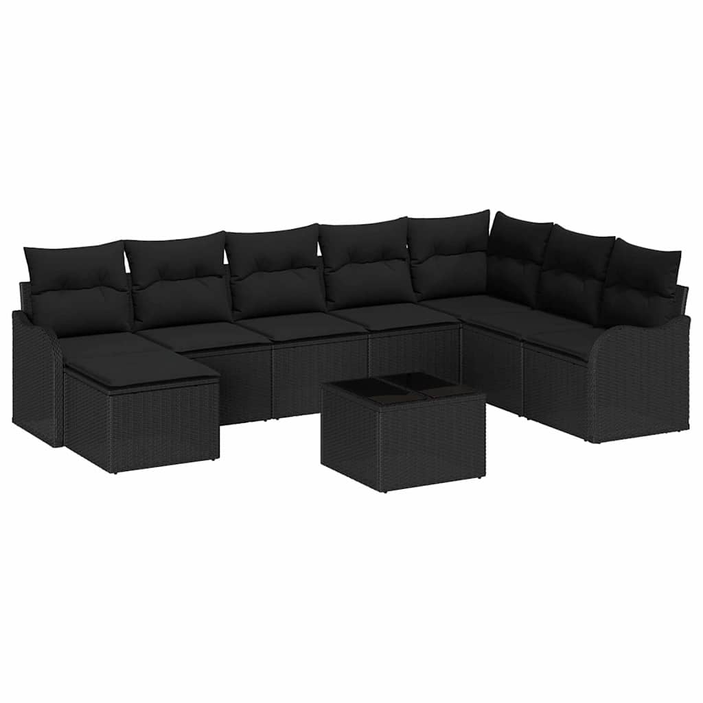 Havesofa Sæt 9 stk. Sort polyrattan