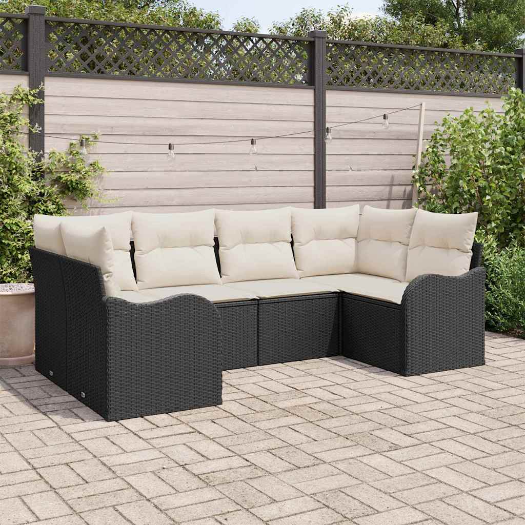 Havesofa Sæt 6 stk. Sort og hvid Poly rattan
