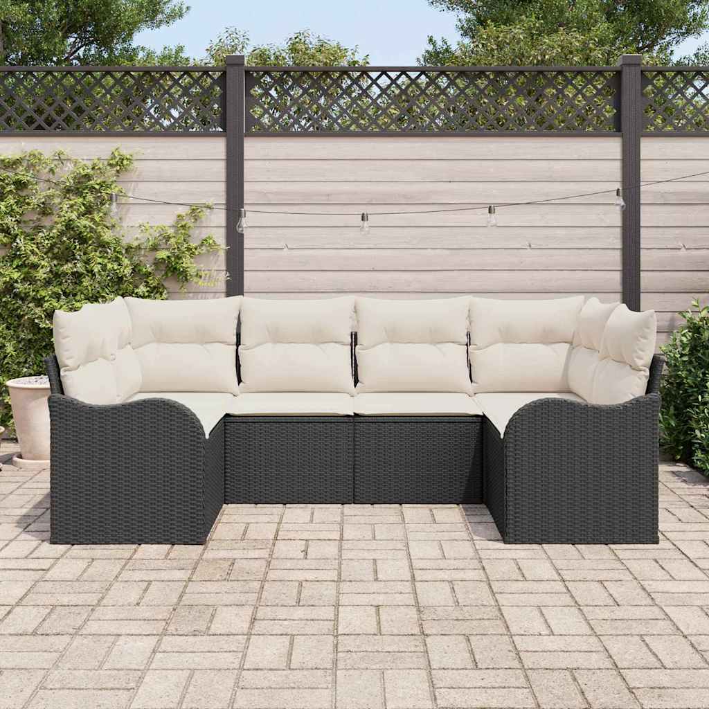Havesofa Sæt 6 stk. Sort og hvid Poly rattan