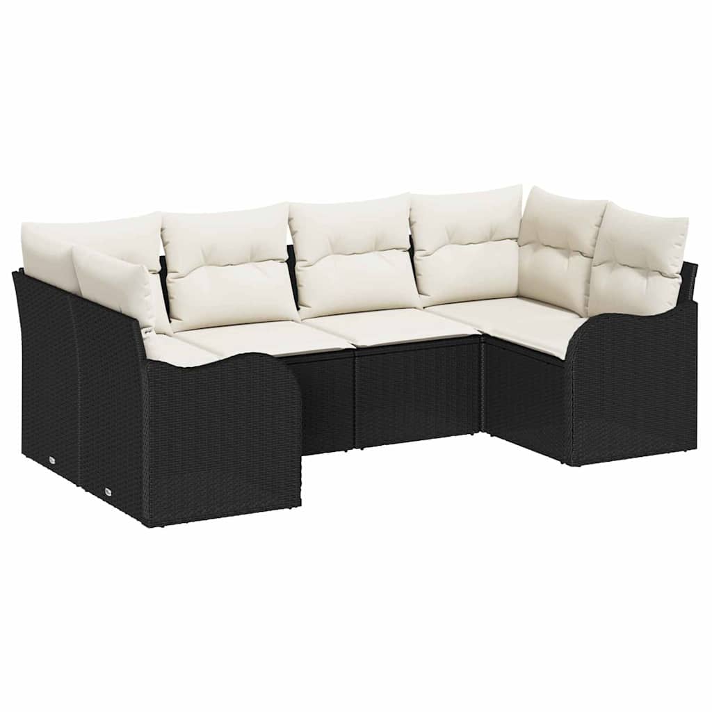 Havesofa Sæt 6 stk. Sort og hvid Poly rattan