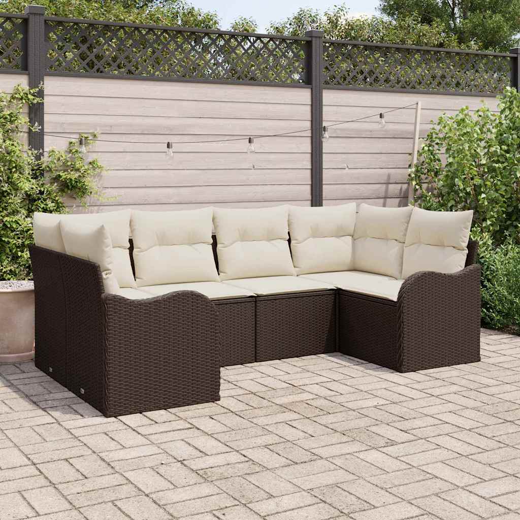 Havesofa Sæt 6 stk. Brun og hvid Poly rattan