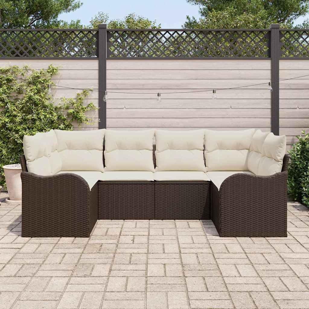 Havesofa Sæt 6 stk. Brun og hvid Poly rattan