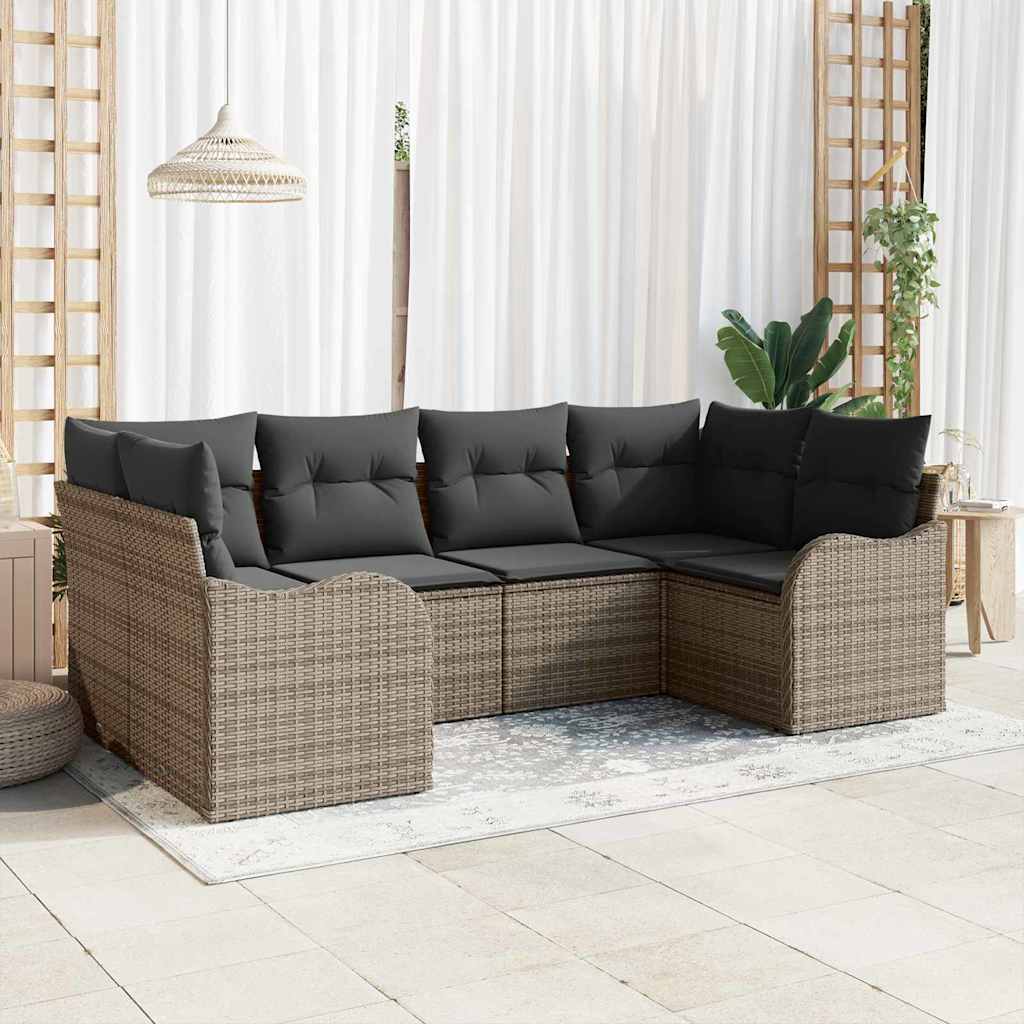 Havesofa Sæt 6 stk. Grå Poly rattan