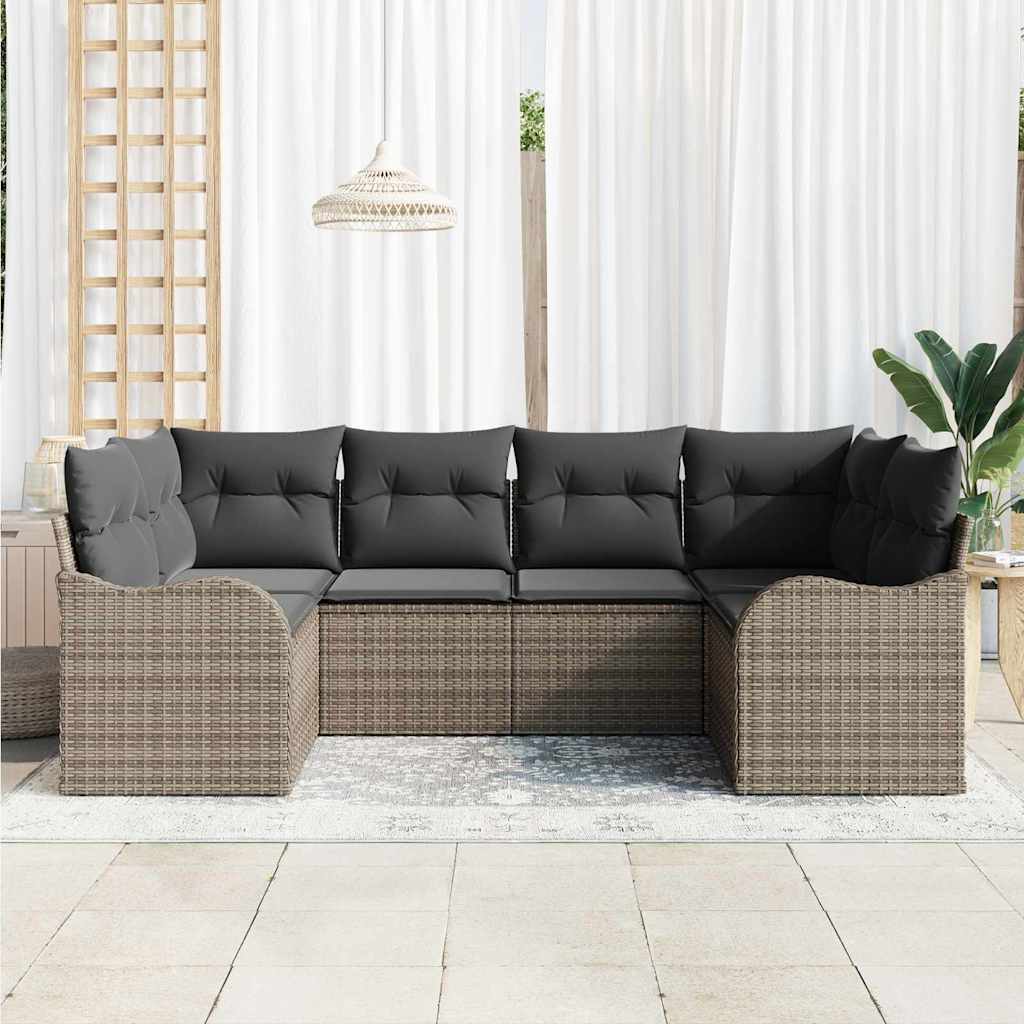 Havesofa Sæt 6 stk. Grå Poly rattan