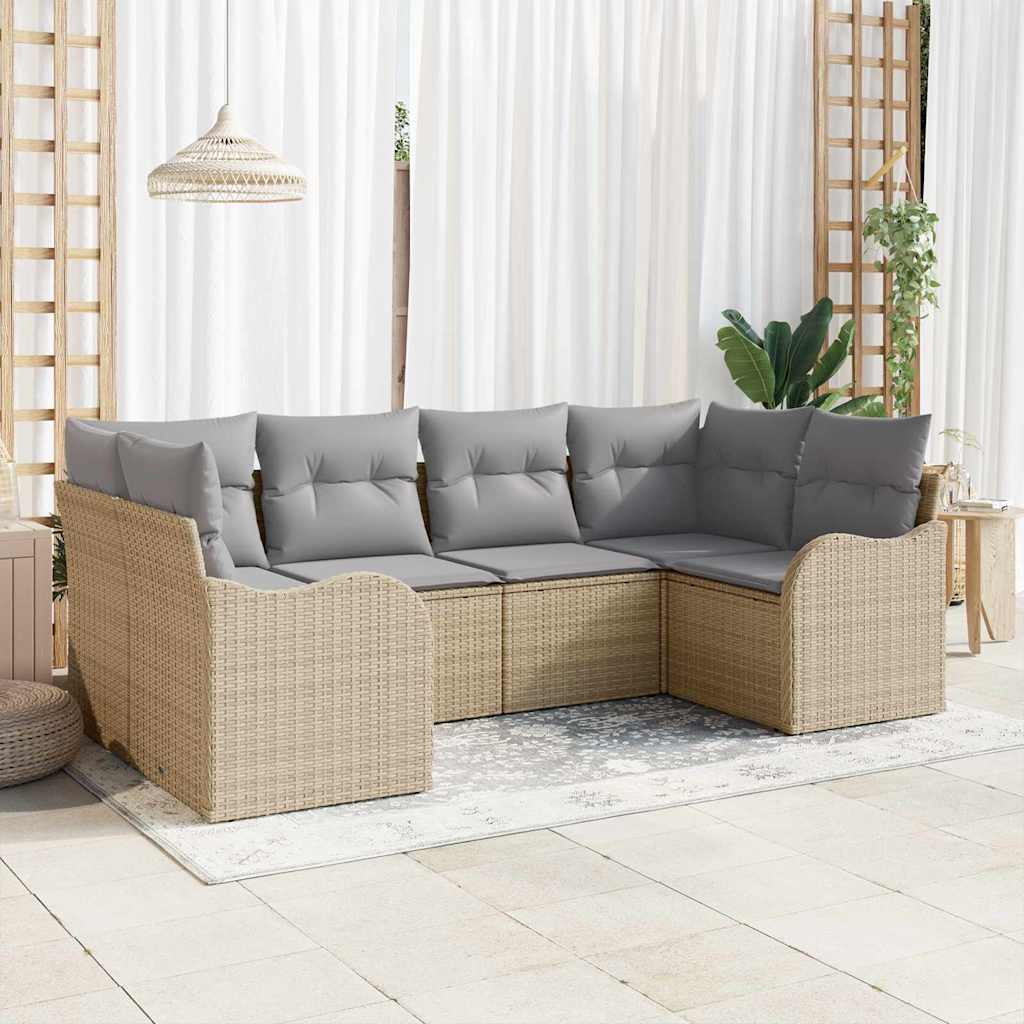 Havesofa Sæt 6 stk. beige og lysegrå Poly rattan