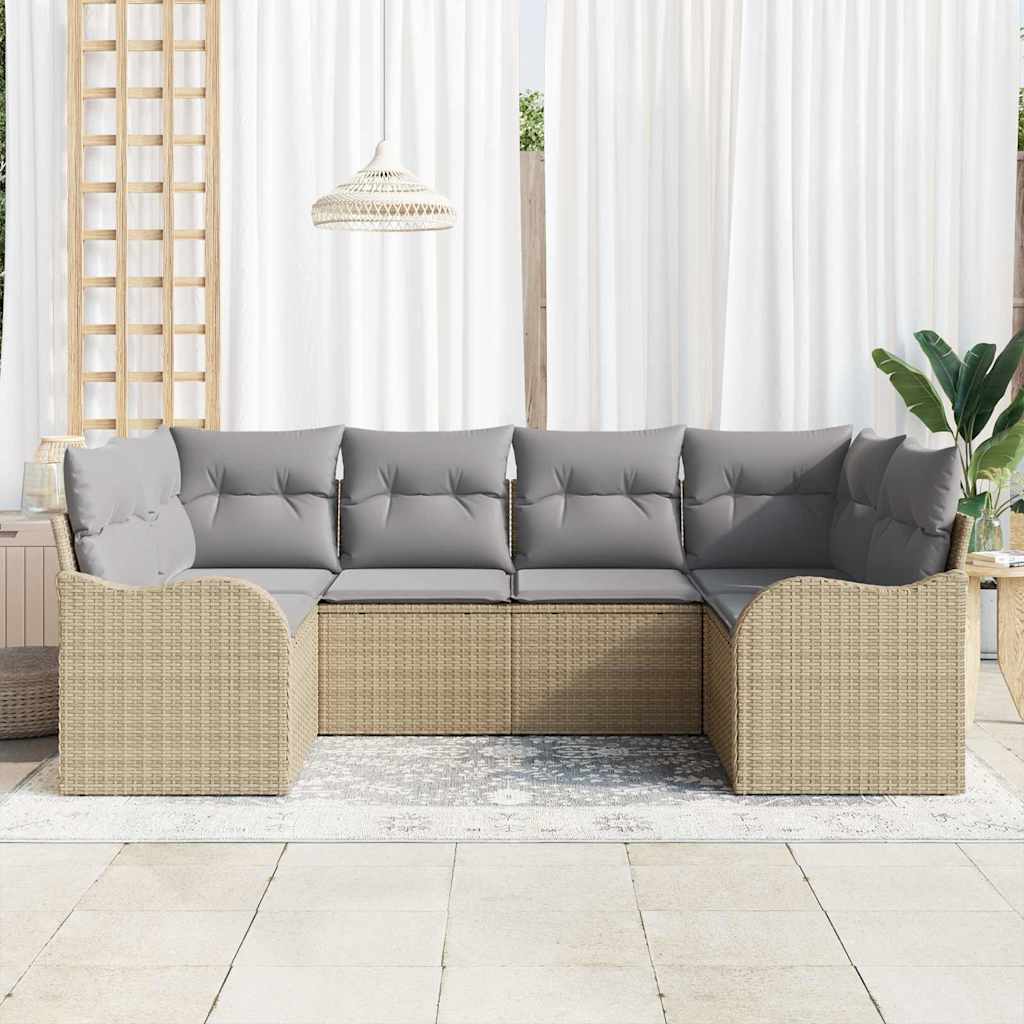 Havesofa Sæt 6 stk. beige og lysegrå Poly rattan