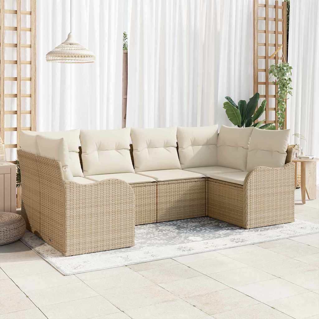 Havesofa Sæt 6 stk. Beige og hvid Poly rattan