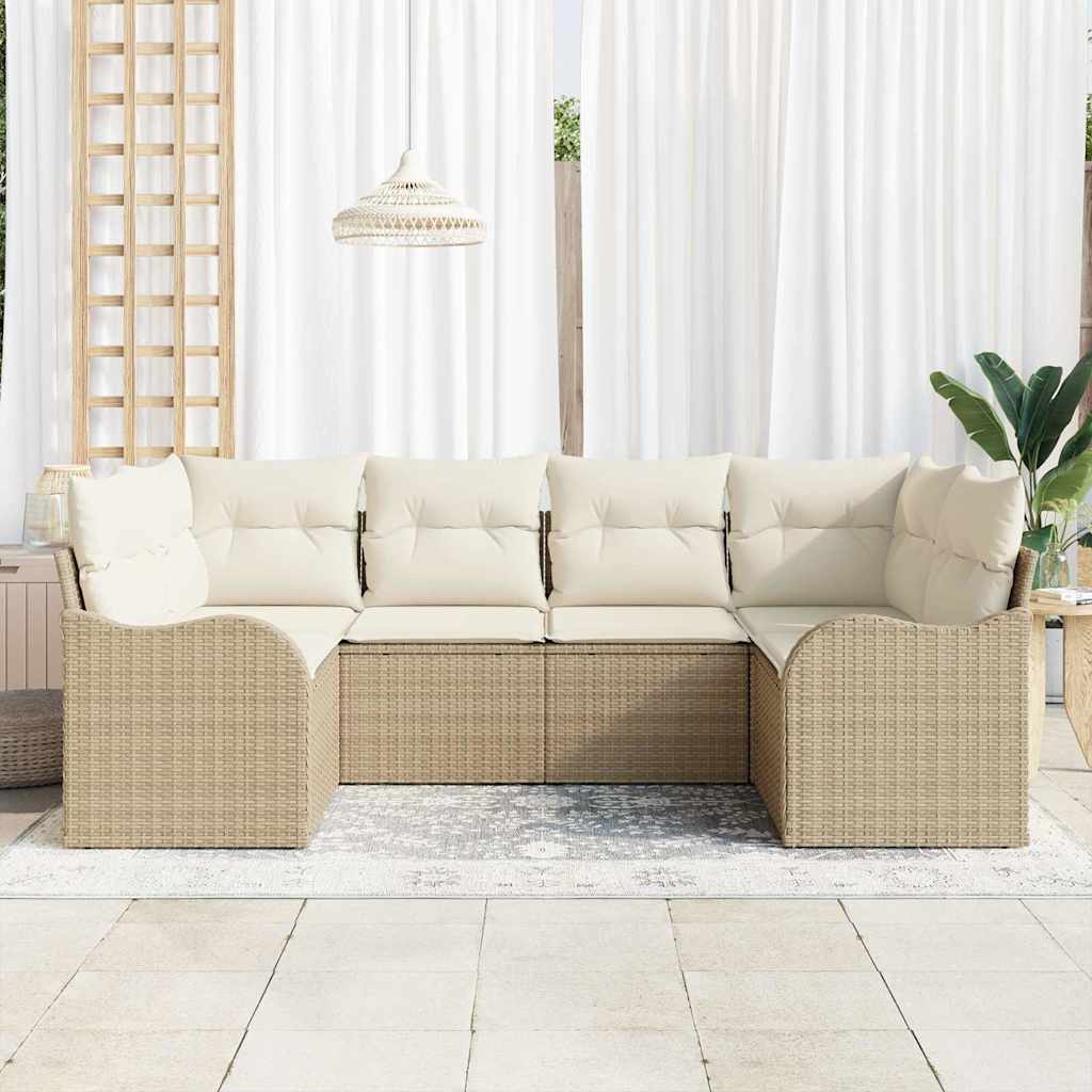 Havesofa Sæt 6 stk. Beige og hvid Poly rattan