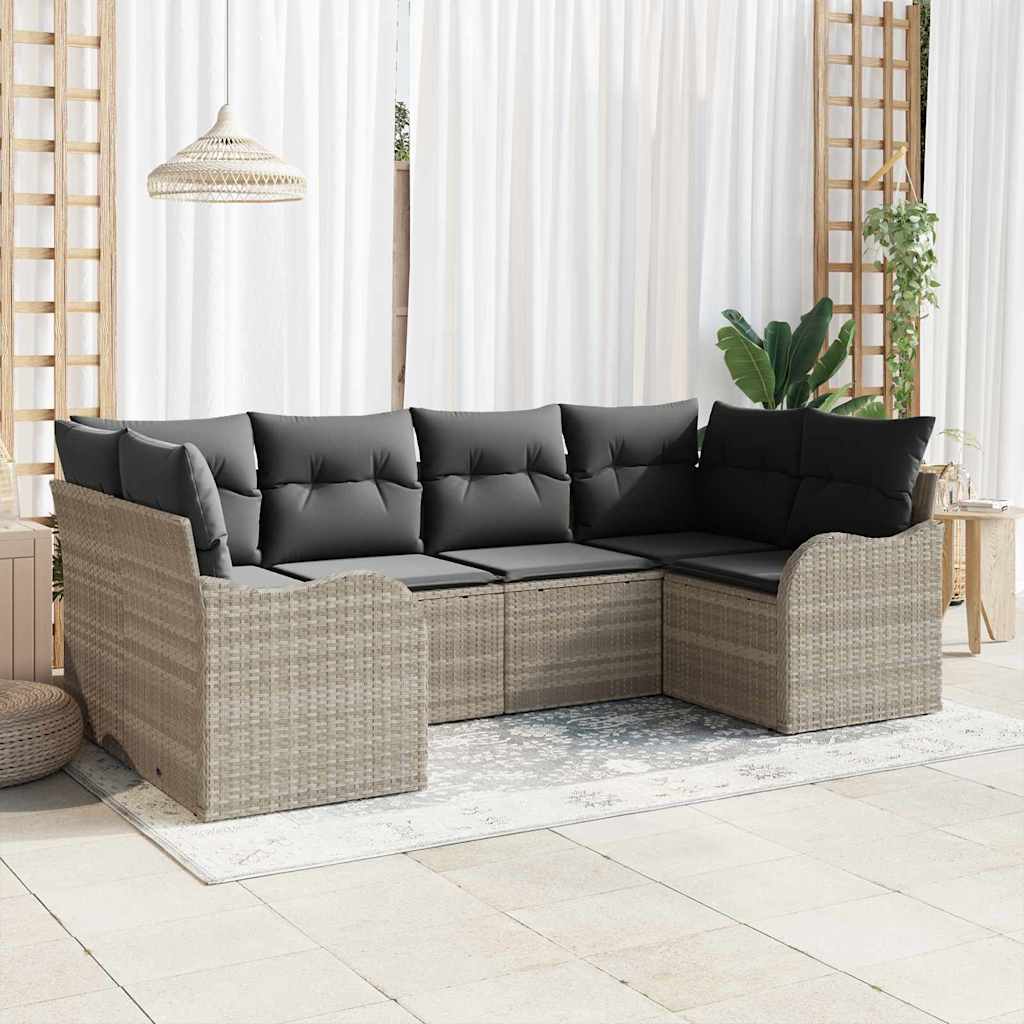 Havesofa Sæt 6 stk. Lysegrå Poly rattan
