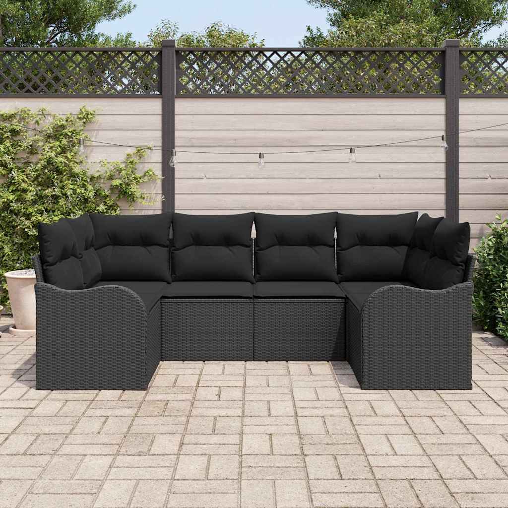 Havesofa Sæt 6 stk. Sort Poly rattan