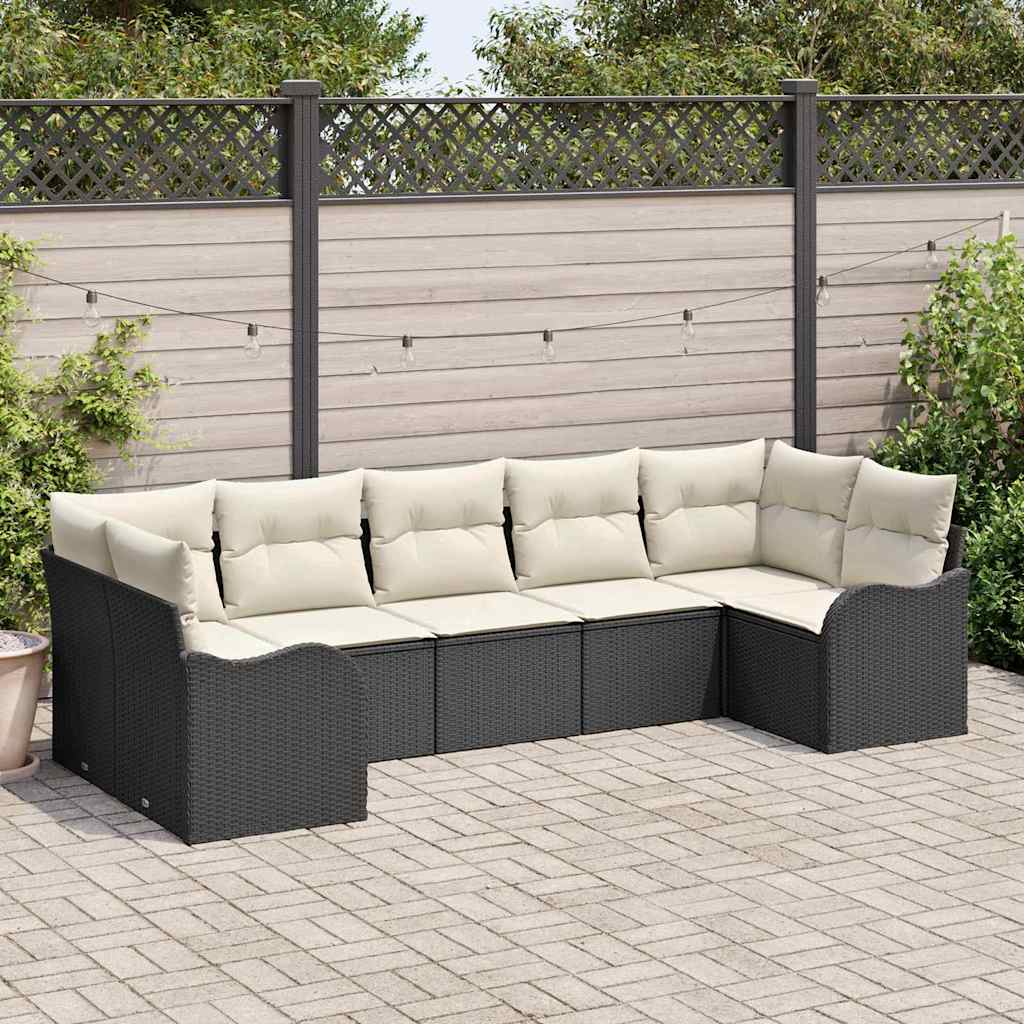 Havesofa Sæt 7 stk. Sort og hvid Poly rattan