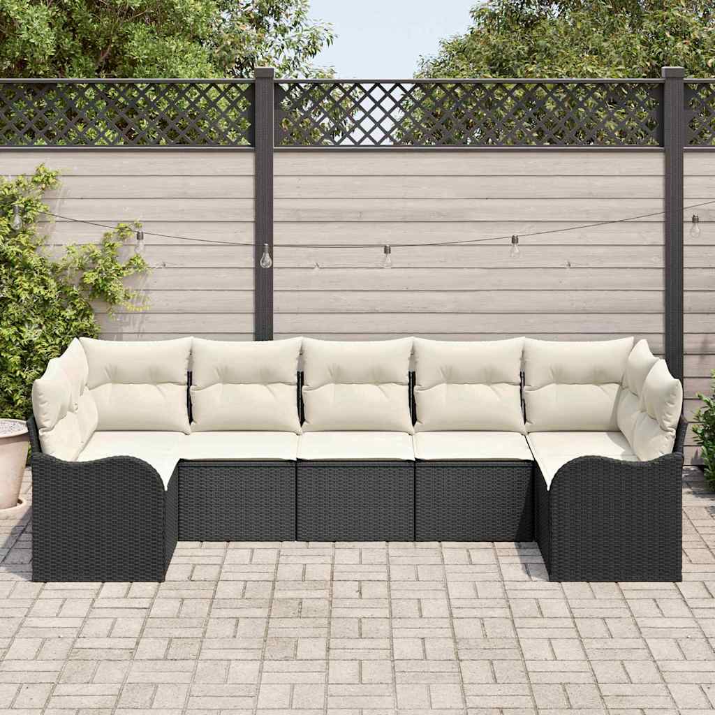 Havesofa Sæt 7 stk. Sort og hvid Poly rattan