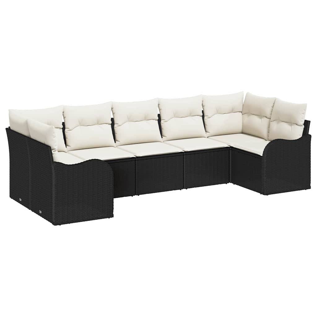 Havesofa Sæt 7 stk. Sort og hvid Poly rattan
