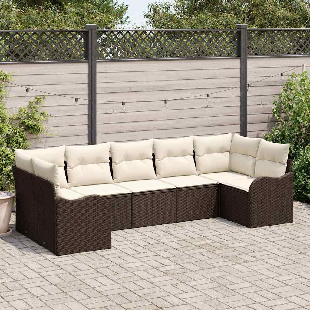 Havesofa Sæt 7 stk. Brun og hvid Poly rattan