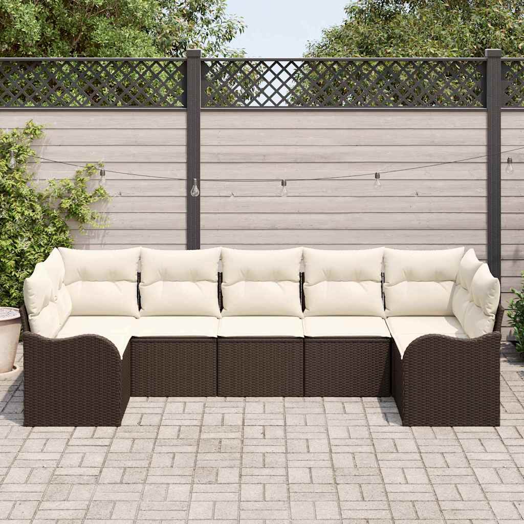Havesofa Sæt 7 stk. Brun og hvid Poly rattan