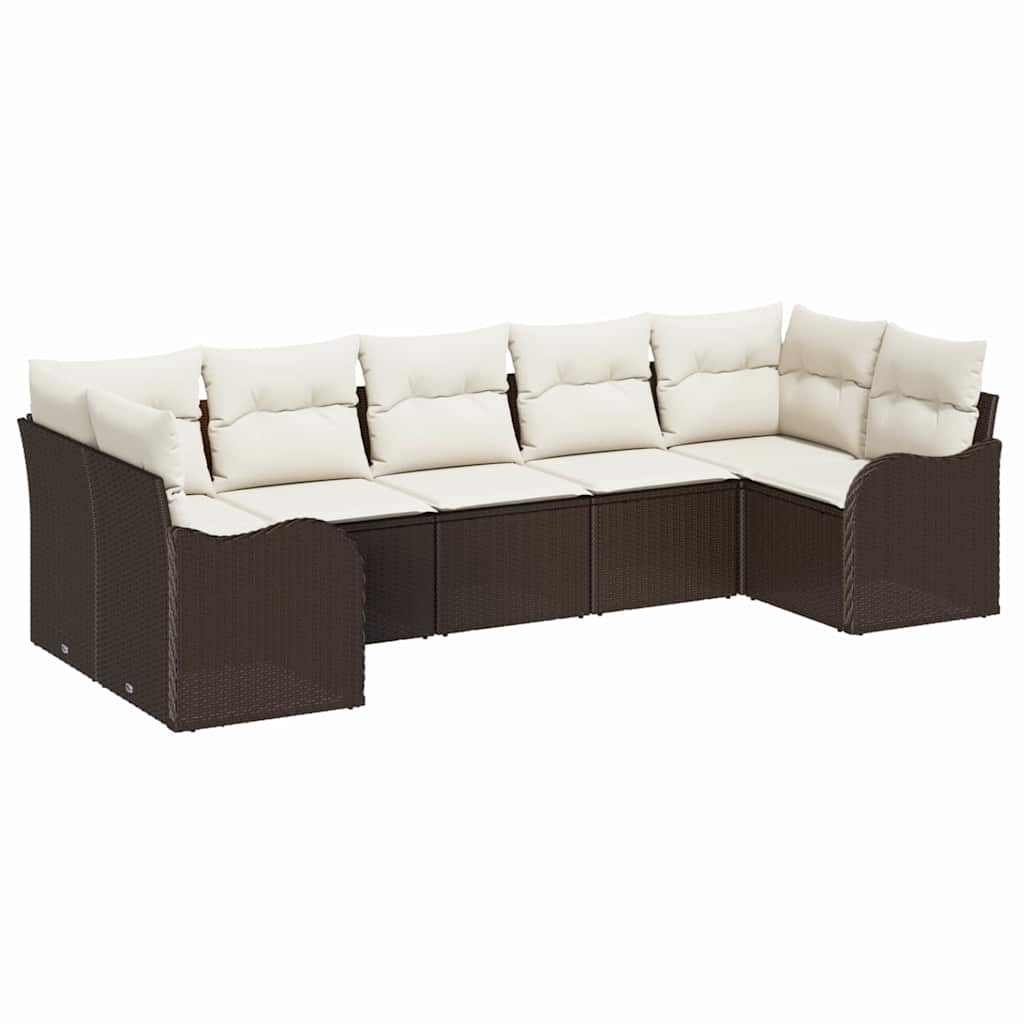 Havesofa Sæt 7 stk. Brun og hvid Poly rattan