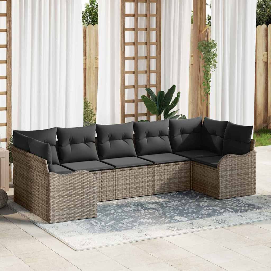 Havesofa Sæt 7 stk. Grå Poly rattan