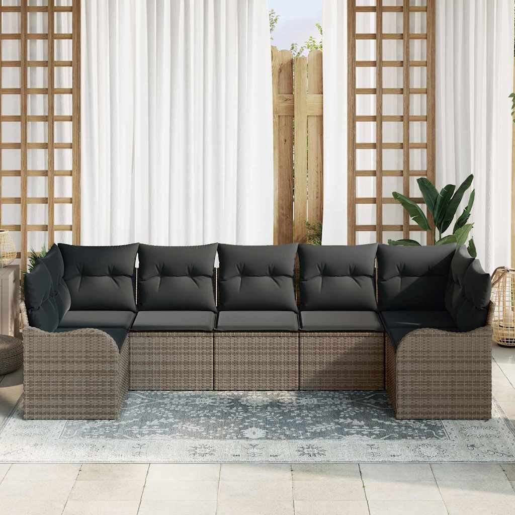 Havesofa Sæt 7 stk. Grå Poly rattan