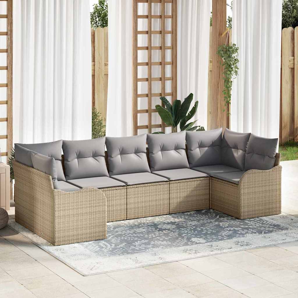 Havesofa Sæt 7 stk. beige og lysegrå Poly rattan