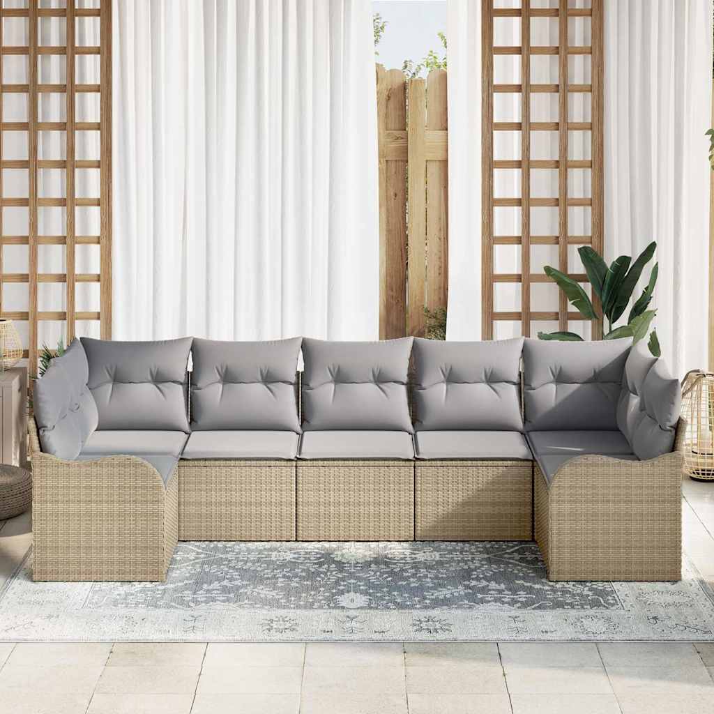 Havesofa Sæt 7 stk. beige og lysegrå Poly rattan