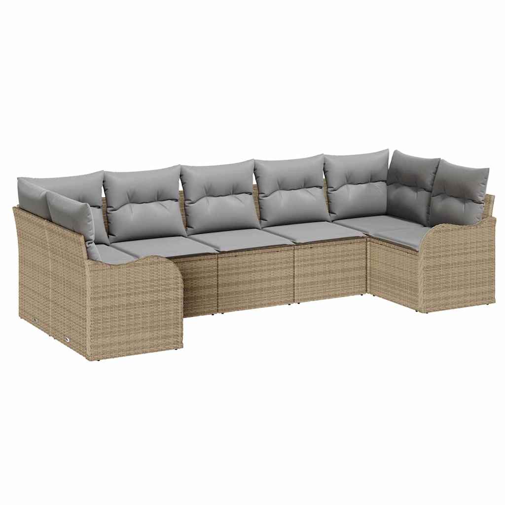 Havesofa Sæt 7 stk. beige og lysegrå Poly rattan