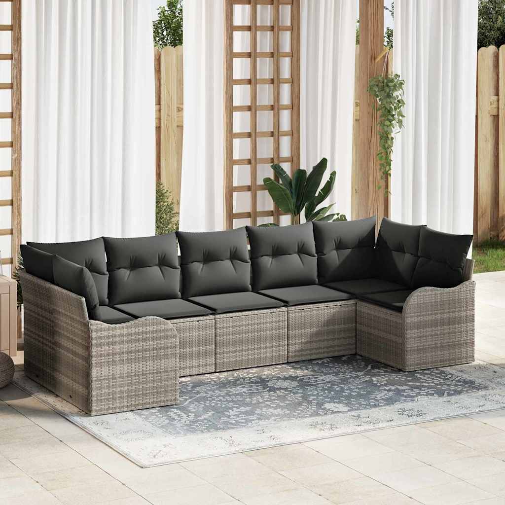 Havesofa Sæt 7 stk. Lysegrå Poly rattan