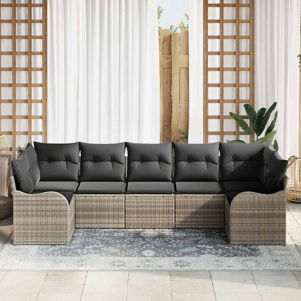 Havesofa Sæt 7 stk. Lysegrå Poly rattan