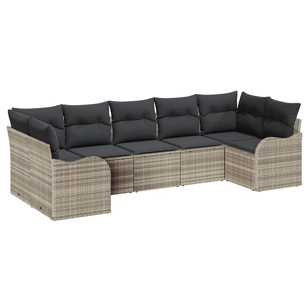 Havesofa Sæt 7 stk. Lysegrå Poly rattan
