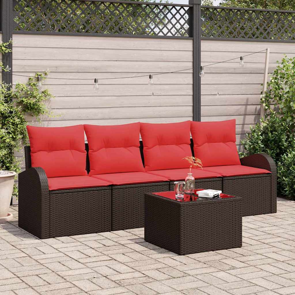 Havesofa Sæt 5 stk. 4-Antal sæder Beige og Rød polyrattan