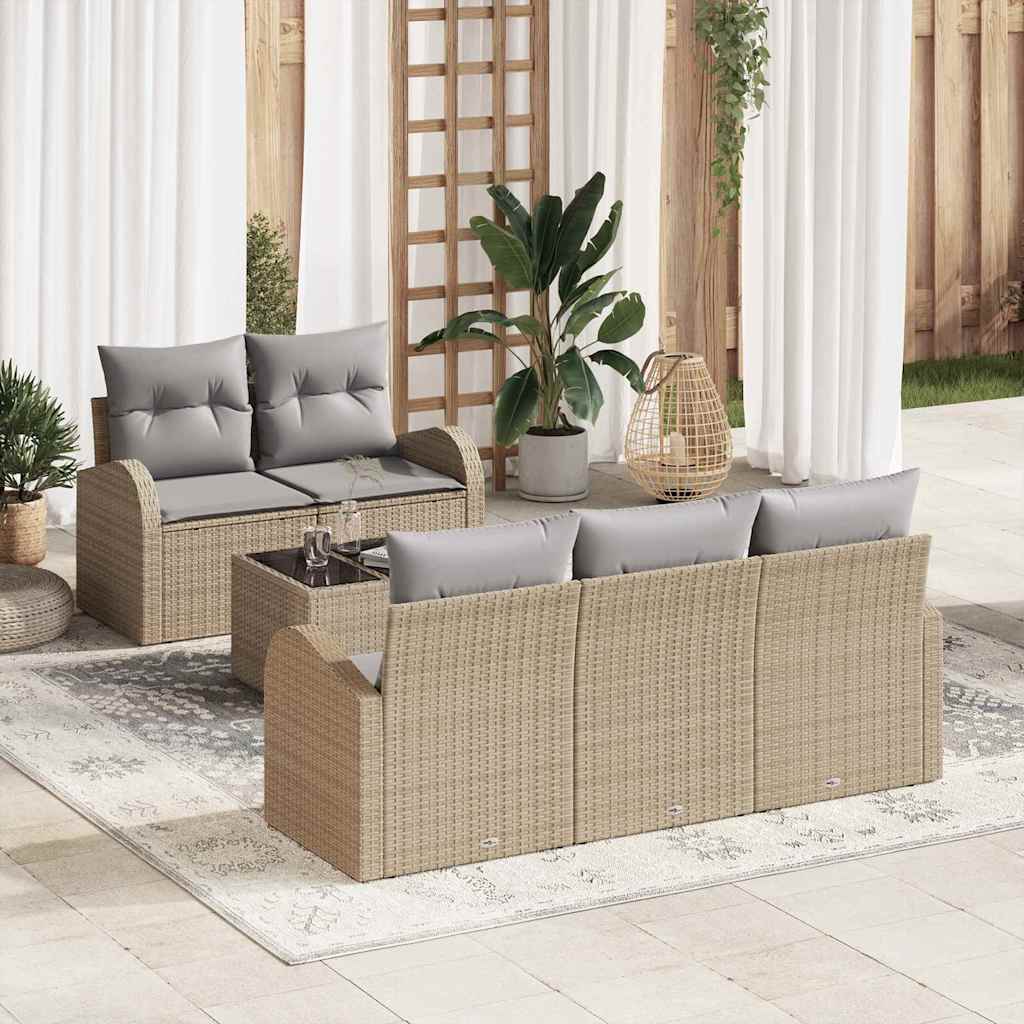 Havesofa Sæt 6 stk. 5-Antal sæder Beige og grå polyrattan