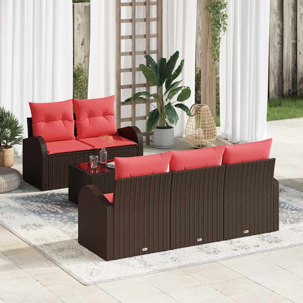Havesofa Sæt 6 stk. 5-Antal sæder Beige og Rød polyrattan