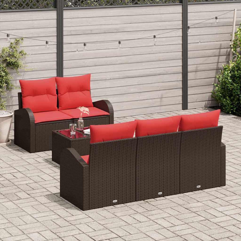 Havesofa Sæt 6 stk. 5-Antal sæder Beige og Rød polyrattan