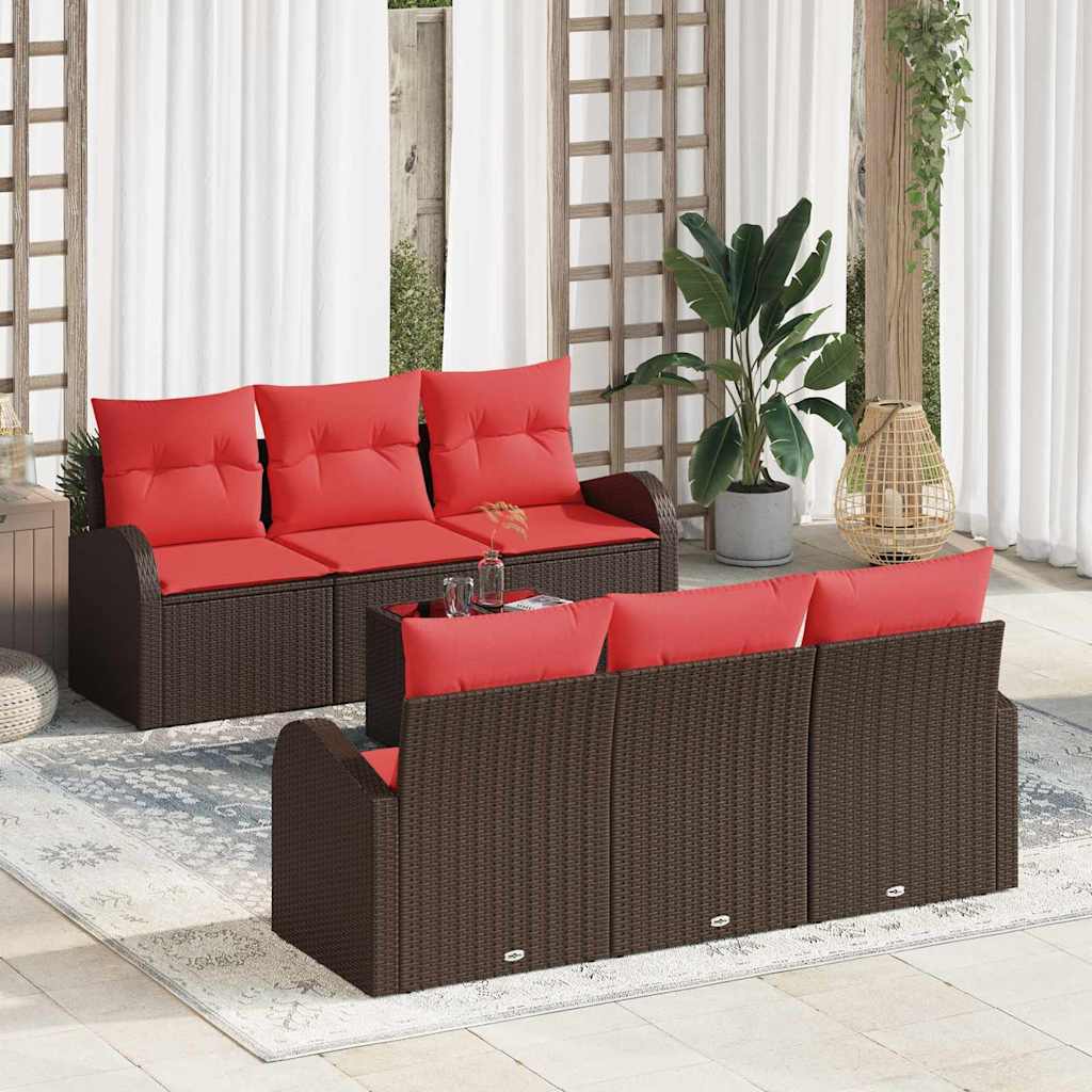 Havesofa Sæt 7 stk. 6-Antal sæder Beige og Rød polyrattan
