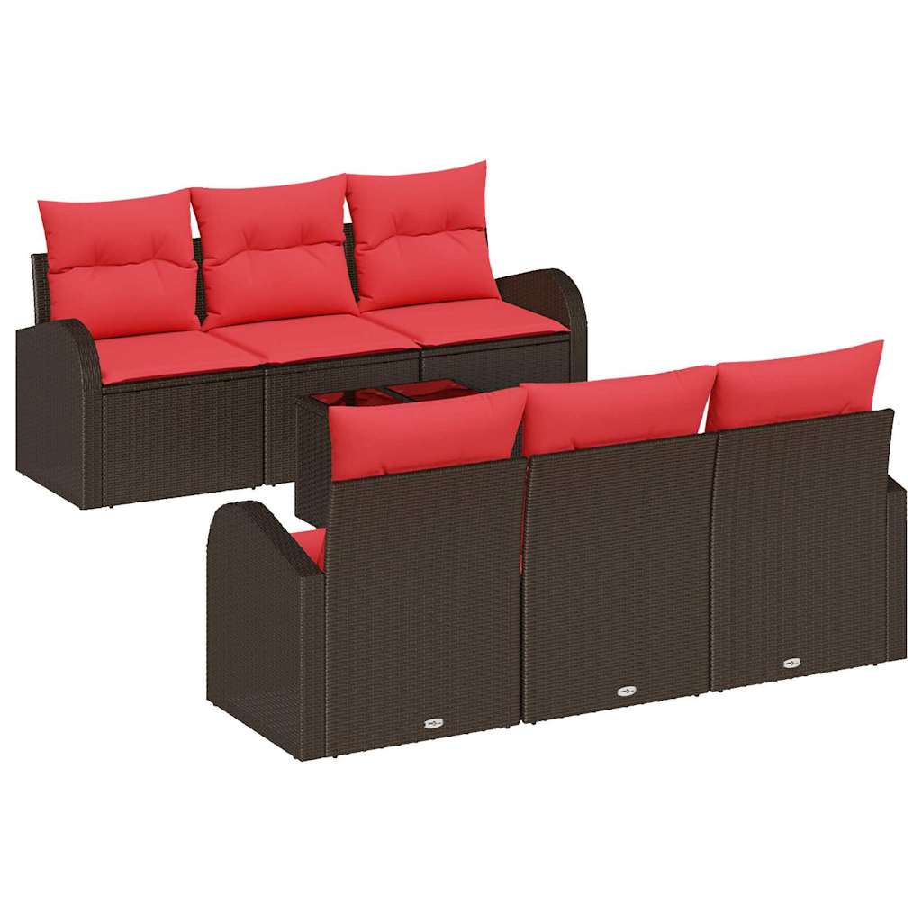 Havesofa Sæt 7 stk. 6-Antal sæder Beige og Rød polyrattan