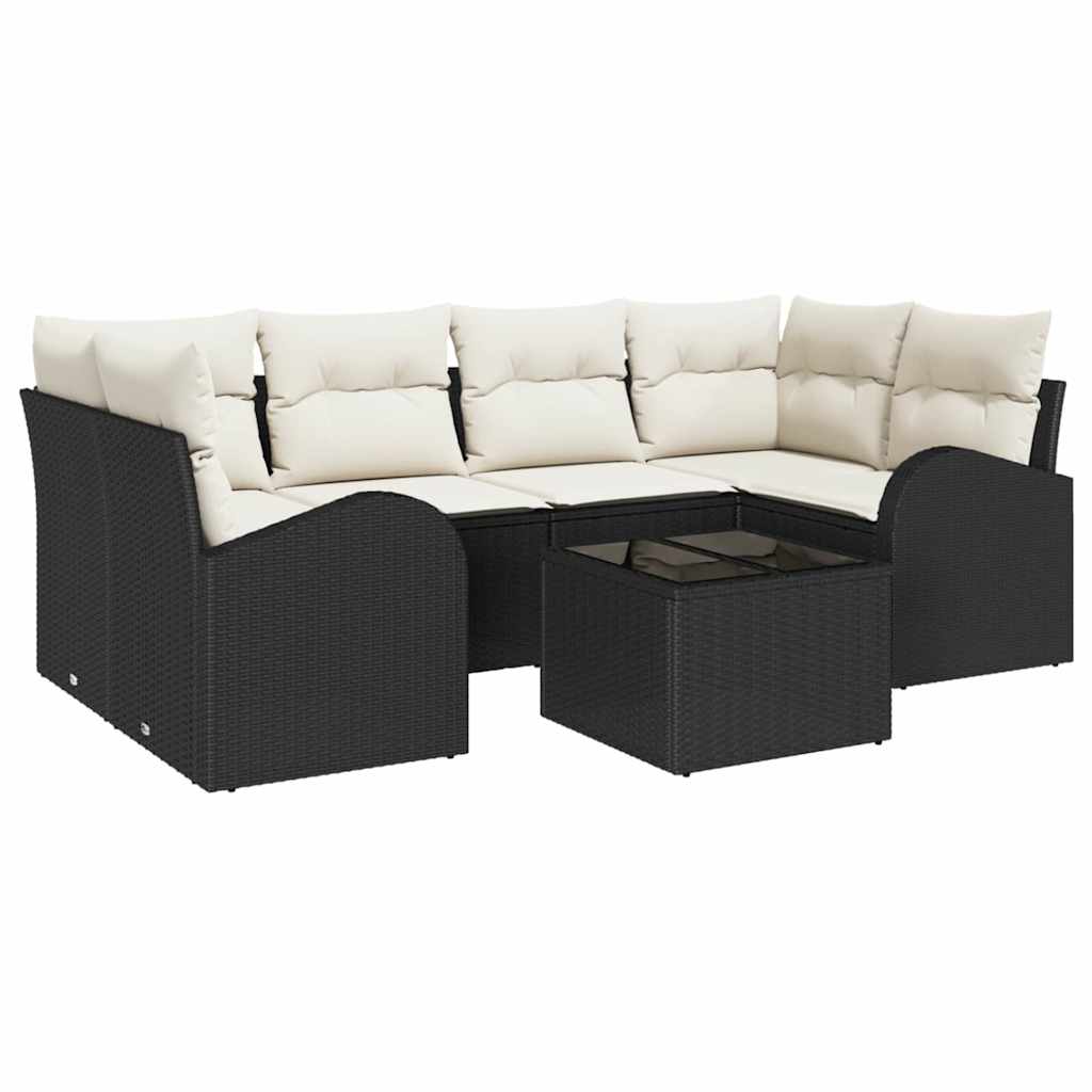 Havesofa Sæt 7 stk. 6-Antal sæder Sort og Cream polyrattan