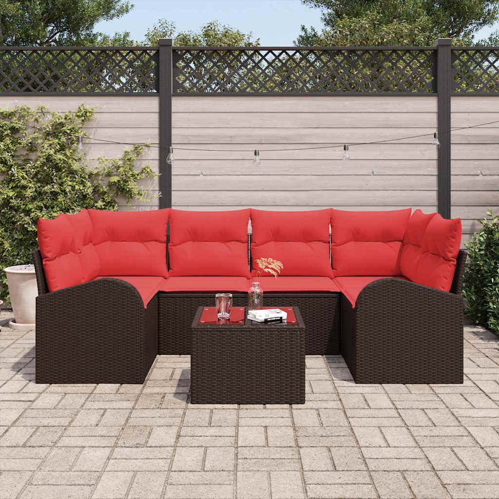 Havesofa Sæt 7 stk. 6-Antal sæder Beige og Rød polyrattan