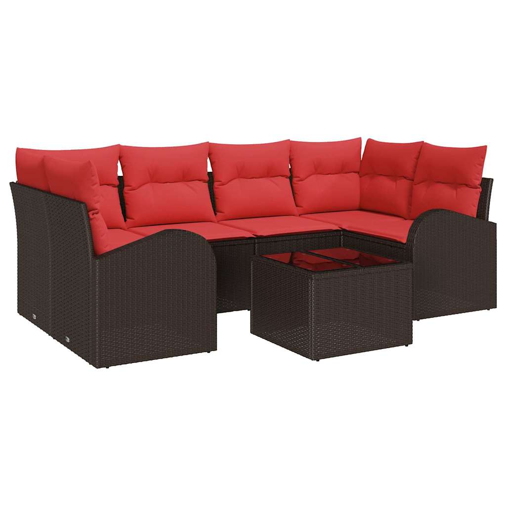 Havesofa Sæt 7 stk. 6-Antal sæder Beige og Rød polyrattan