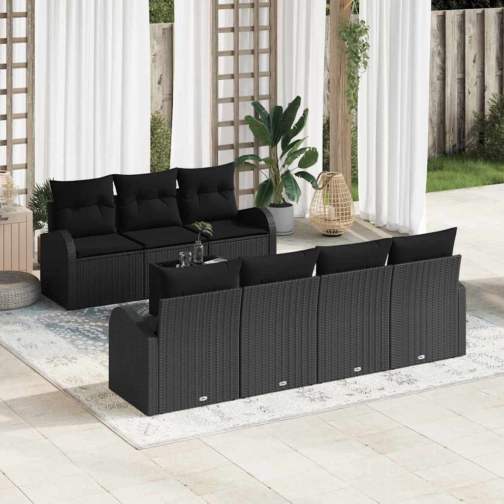Havesofa Sæt 8 stk. 7-Antal sæder Sort polyrattan
