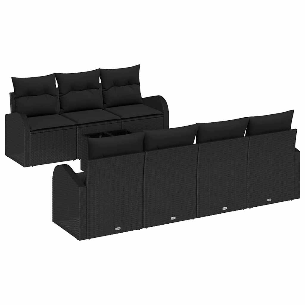 Havesofa Sæt 8 stk. 7-Antal sæder Sort polyrattan