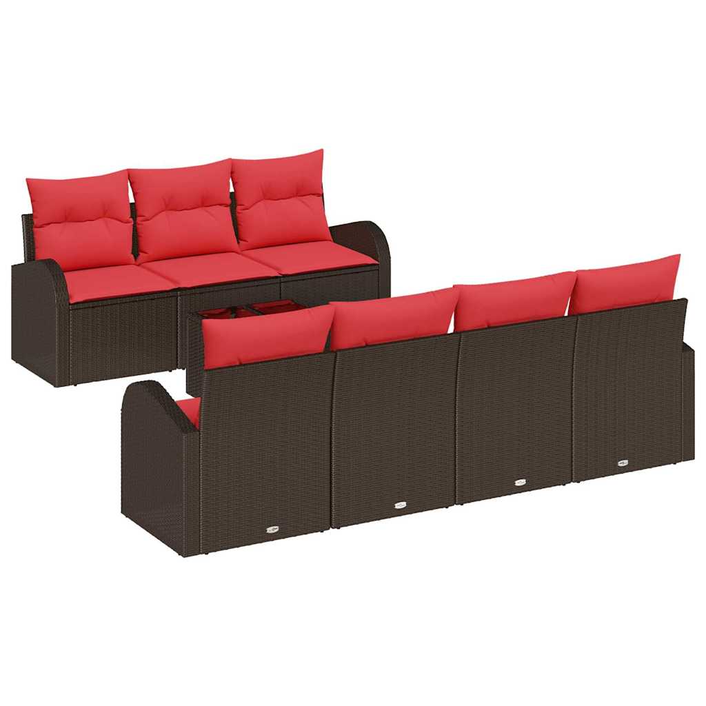 Havesofa Sæt 8 stk. 7-Antal sæder Beige og Rød polyrattan