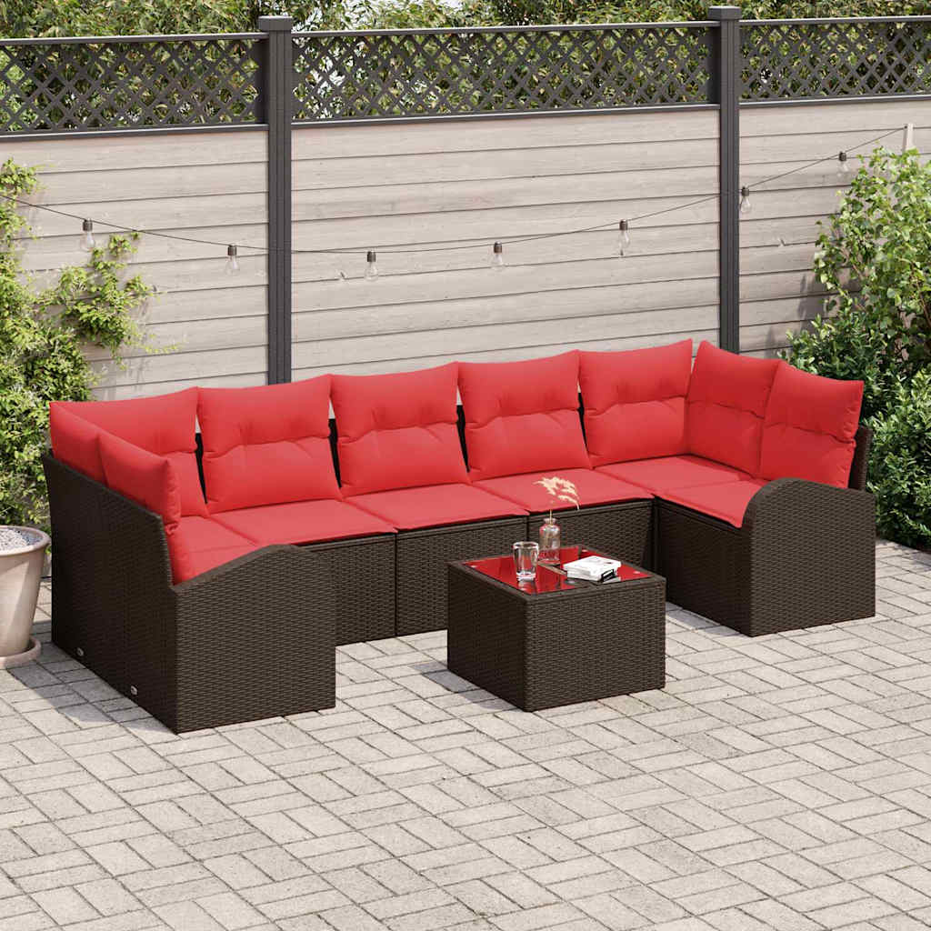 Havesofa Sæt 8 stk. 7-Antal sæder Beige og Rød polyrattan