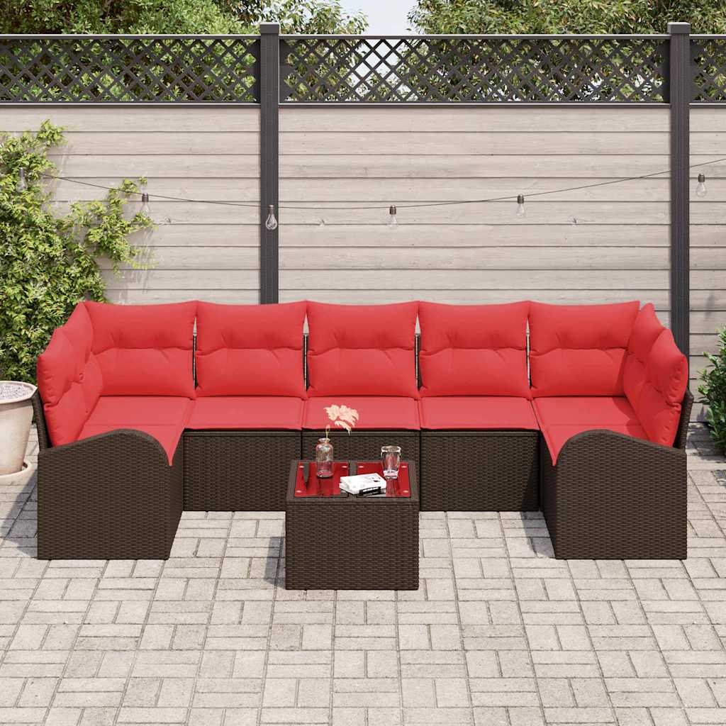 Havesofa Sæt 8 stk. 7-Antal sæder Beige og Rød polyrattan