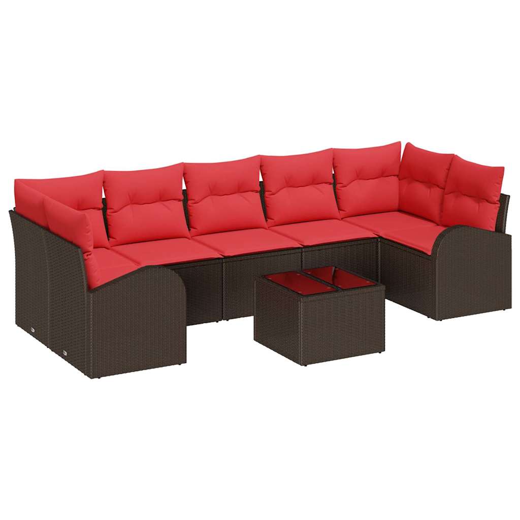 Havesofa Sæt 8 stk. 7-Antal sæder Beige og Rød polyrattan
