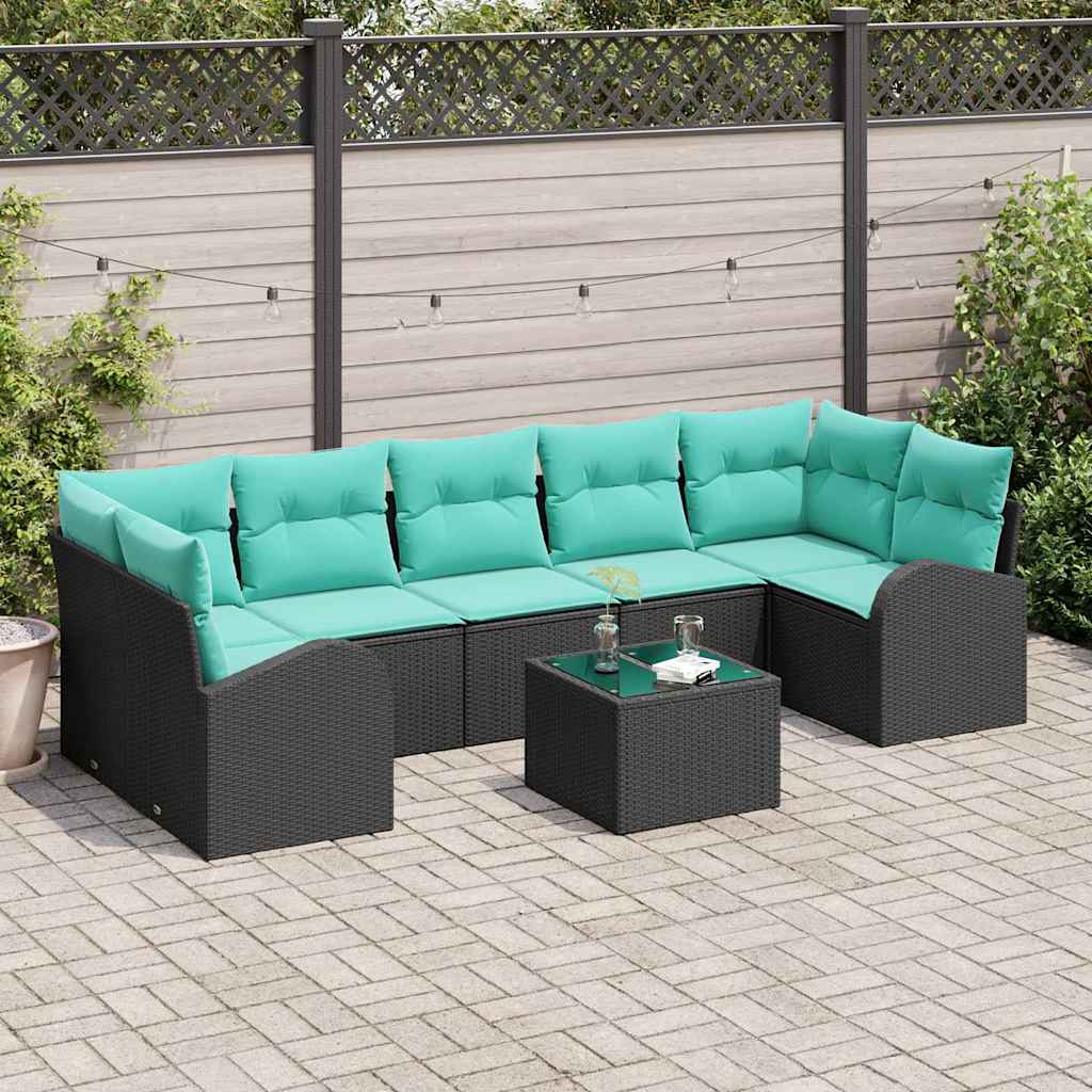 Havesofa Sæt 8 stk. 7-Antal sæder Sort og turkis polyrattan
