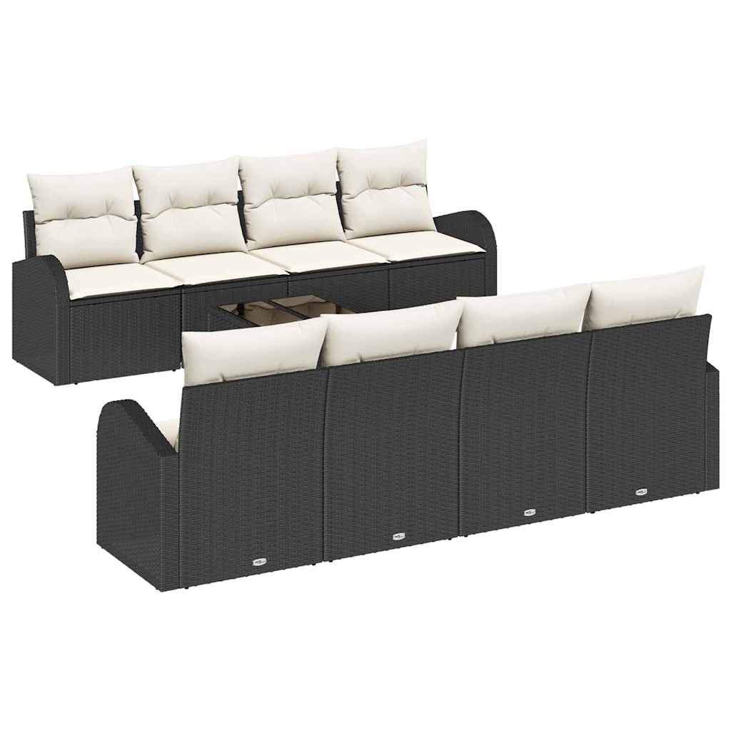 Havesofa Sæt 9 stk. 8-Antal sæder Sort og Cream polyrattan