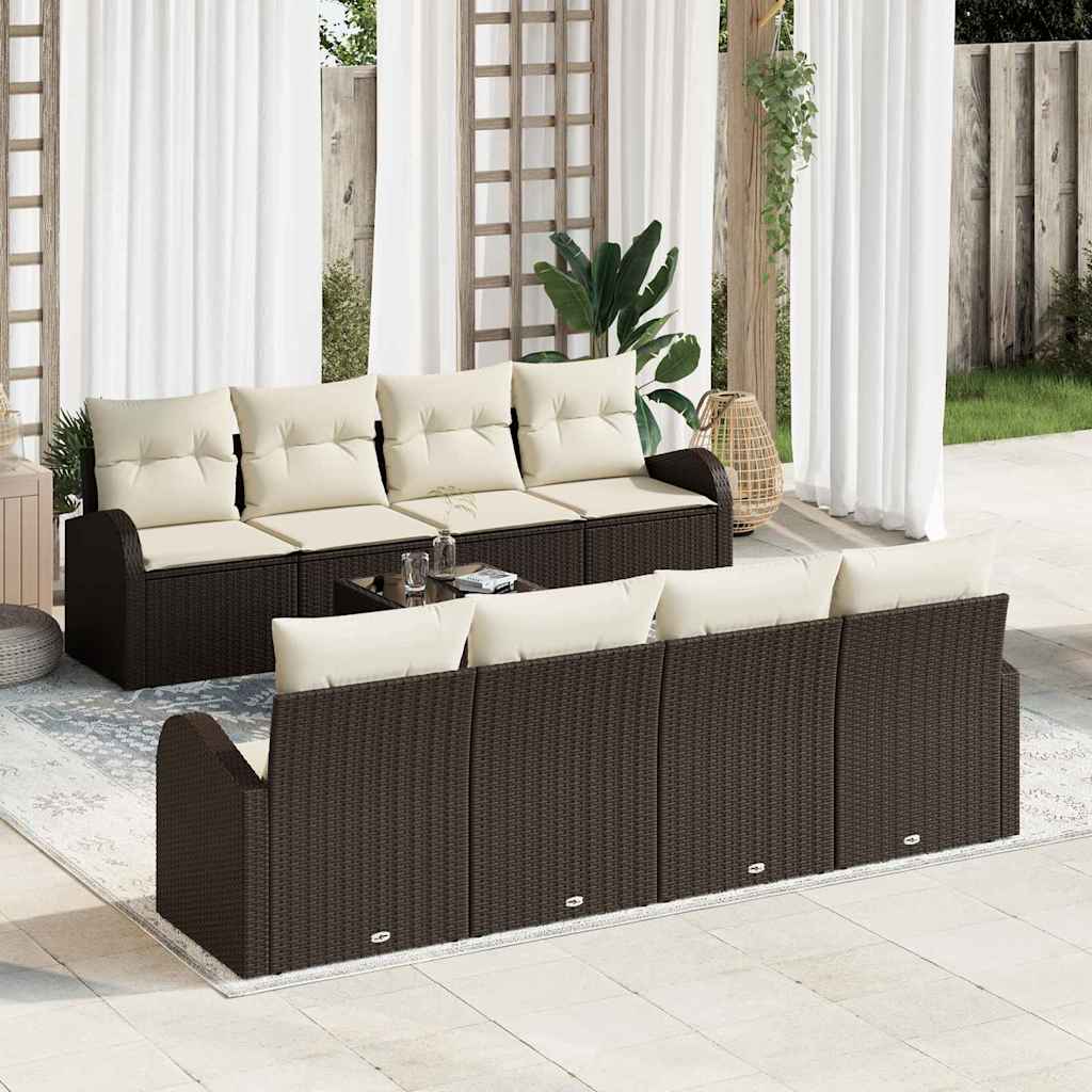 Havesofa Sæt 9 stk. 8-Antal sæder Brun og Creme polyrattan