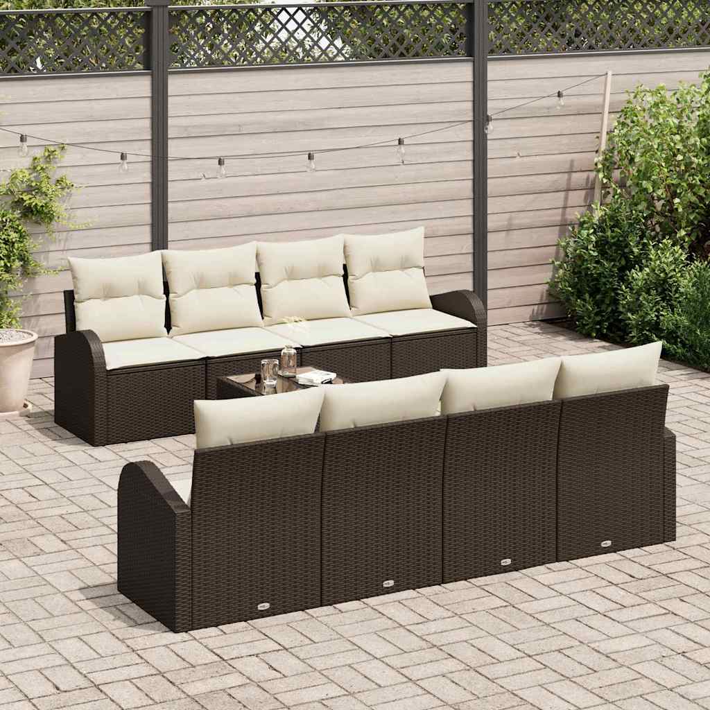 Havesofa Sæt 9 stk. 8-Antal sæder Brun og Creme polyrattan