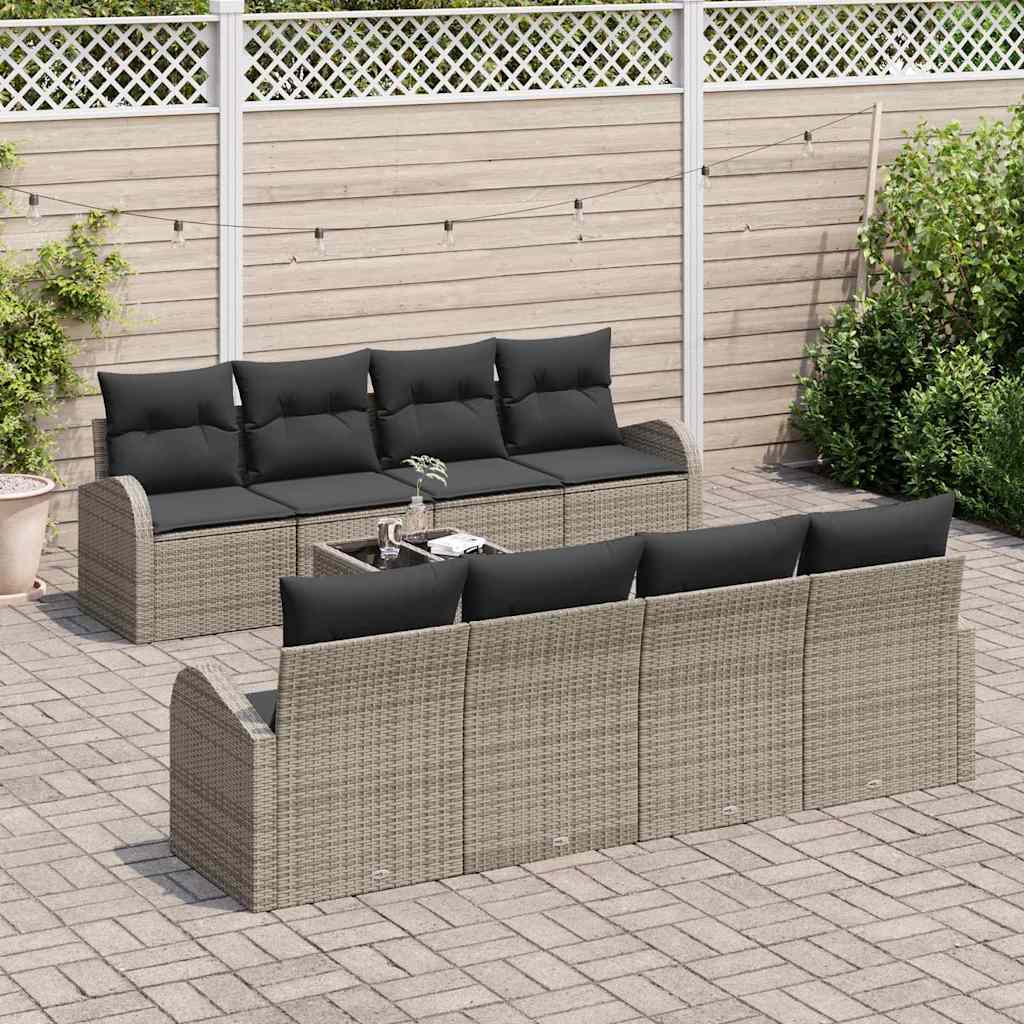 Havesofa Sæt 9 stk. 8-Antal sæder Grå polyrattan