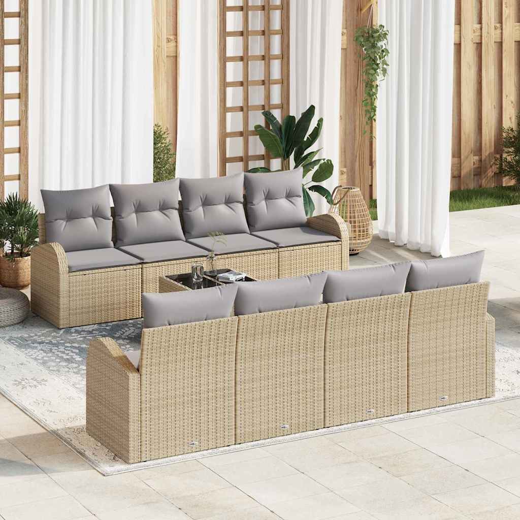 Havesofa Sæt 9 stk. 8-Antal sæder Beige og grå polyrattan